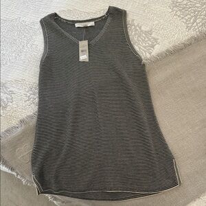 LOFT Black and CamelStriped Sleeveless Top